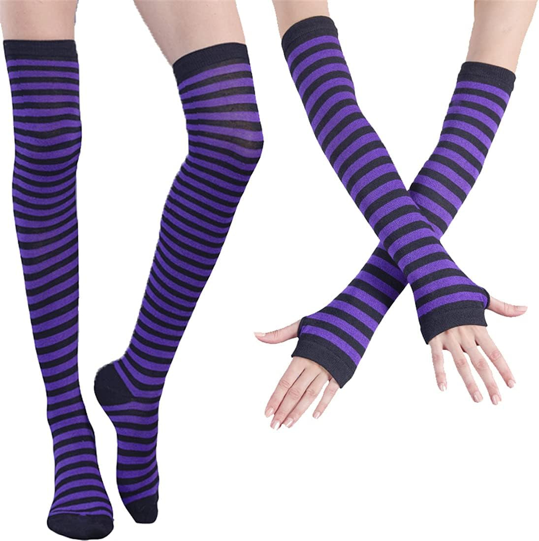 Vibrant Over Knee Rainbow Thigh High Socks and Arm Warmers Set – Perfect Cosplay Accessories for Girls