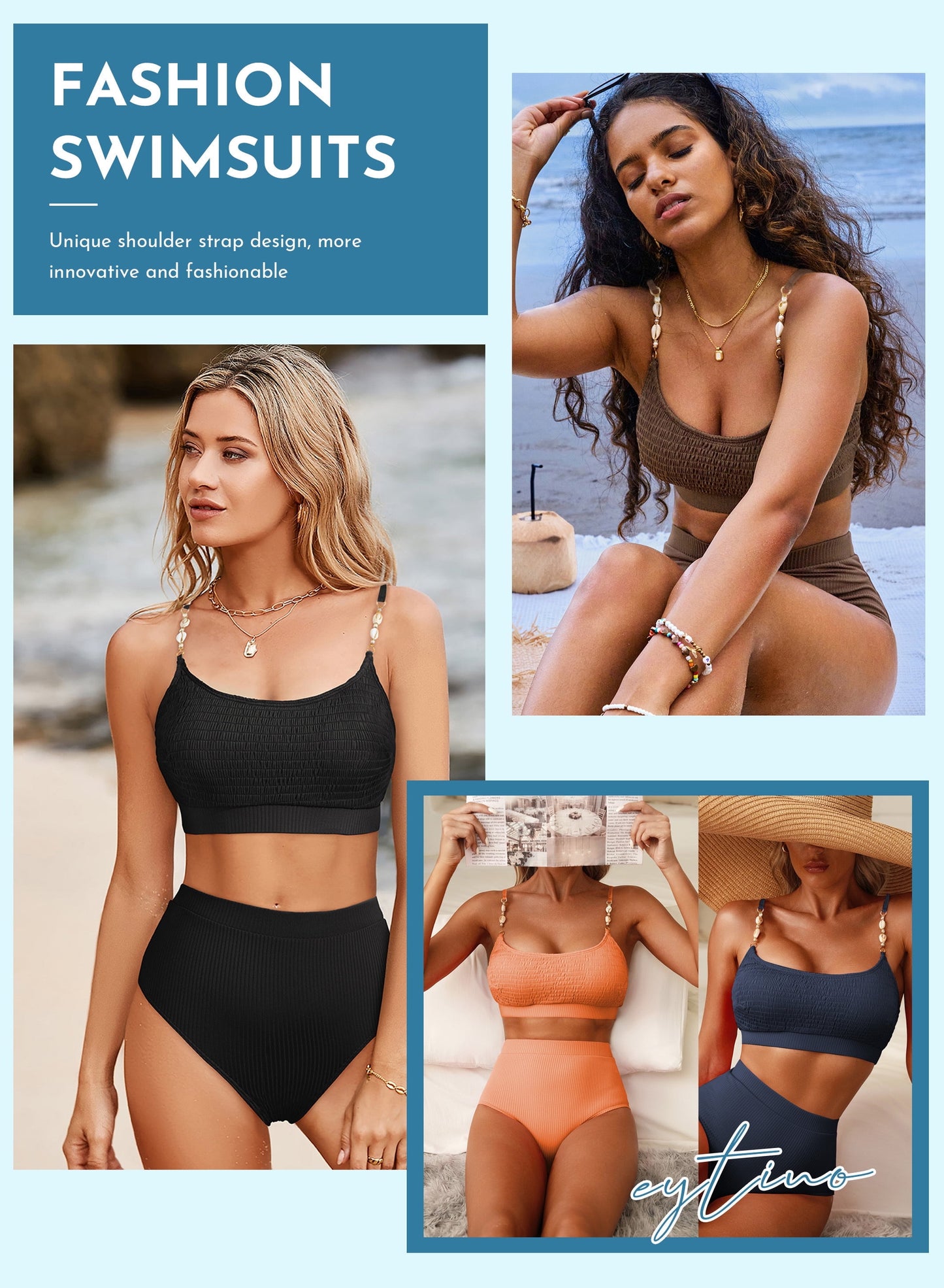 Womens Bikini Two Piece Swimsuit for Women Shirred Solid Color High Waisted Bathing Suits for Women Shell Strap Bikini Set 2025 Summer Swim Suit Rose Red S