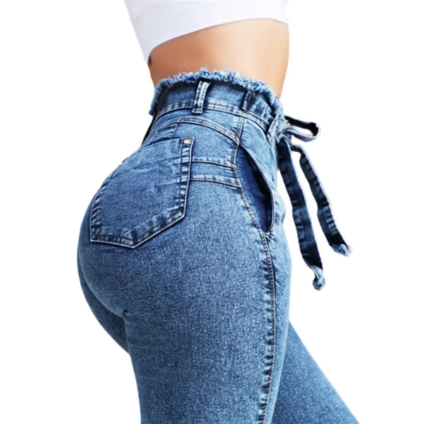 Fashion Belted High Waist Skinny Jeans
