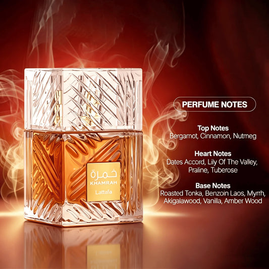 Lattafa Khamrah - Vanilla, Warm Spicy, Amber, Cinnamon - Eau de Parfum Long-Lasting Fragrance for Unisex, 3.4oz
