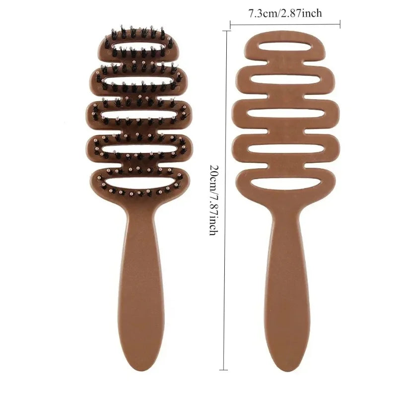 Boar Bristle Hair Comb Hollow Detangling Hair Brush Women Scalp Massage Brush Curly