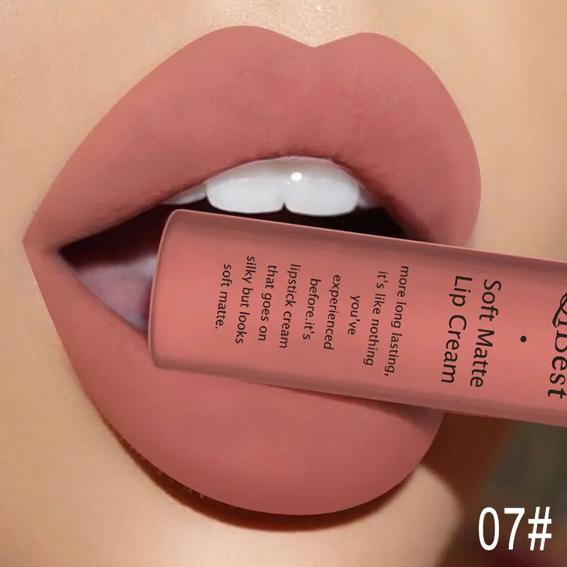 QIBEST Velvet Matte Nude Liquid Lipstick Makeup Sexy Red Lipgloss Waterproof