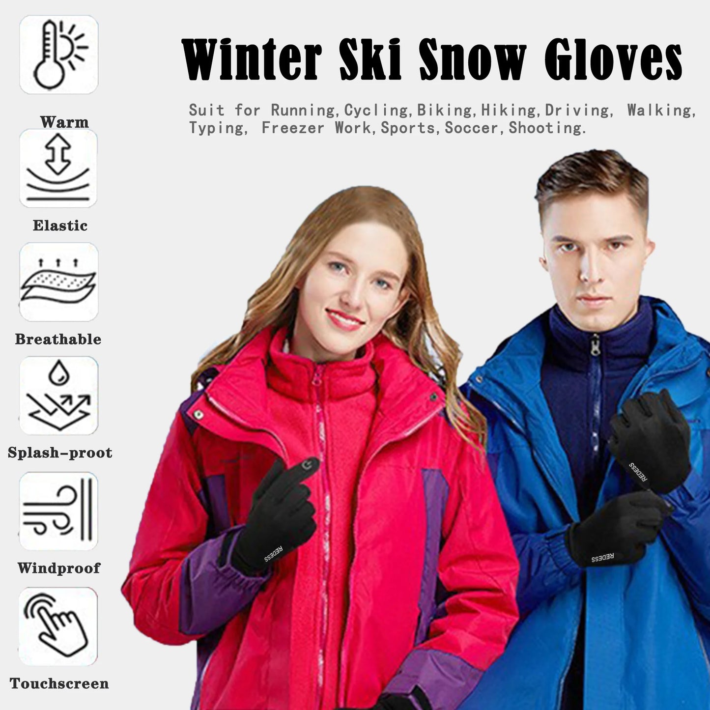 Mens Womens Winter Gloves with Touchscreen,Black Gloves for Sports Running Skiing Driving Cycling
