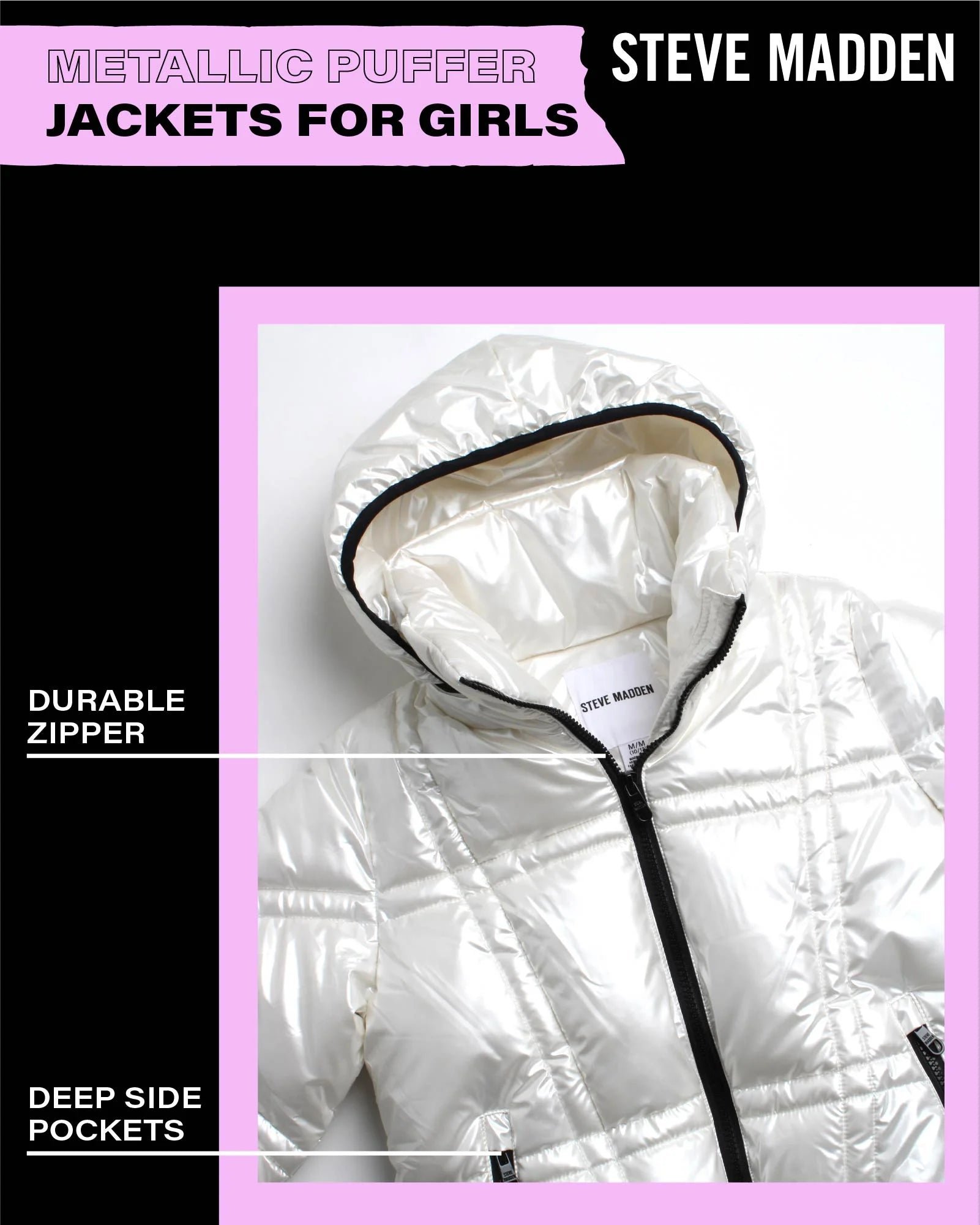 Girls' Jacket - Cute Zip up Girl'S Metallic Puffer Jacket - Cozy Heavyweight Outdoor Jackets (7-16)