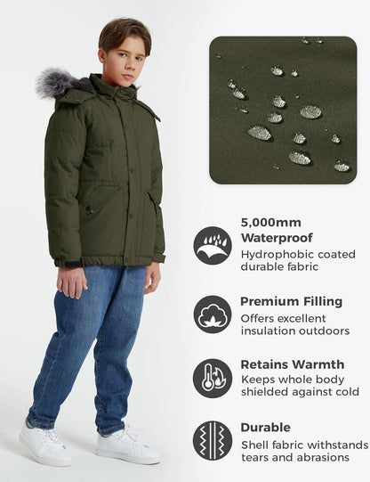 Boys' Winter Coat Waterproof Puffer Coat Warm Fleece Jacket