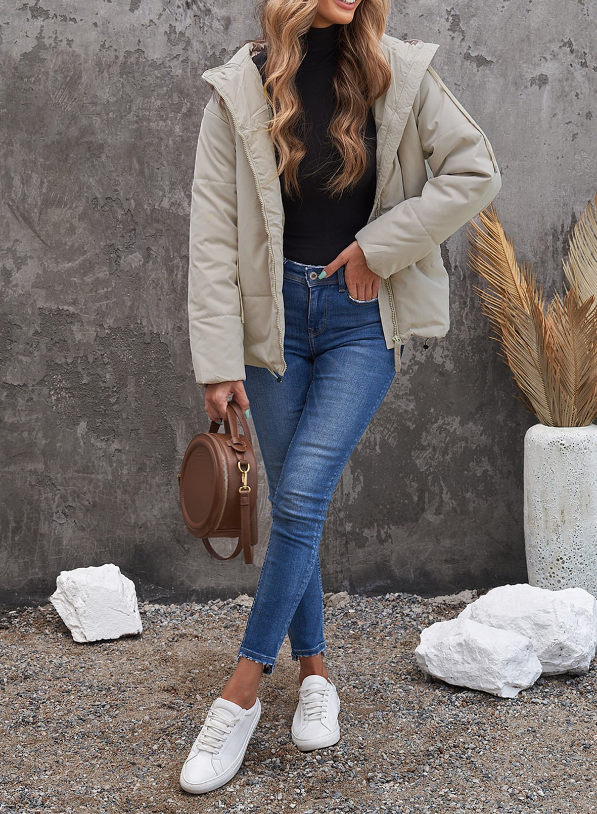 Puffer Jacket for Women Winter Warm Hooded Coat Full Zip up Cropped Jacket with Pockets Petite