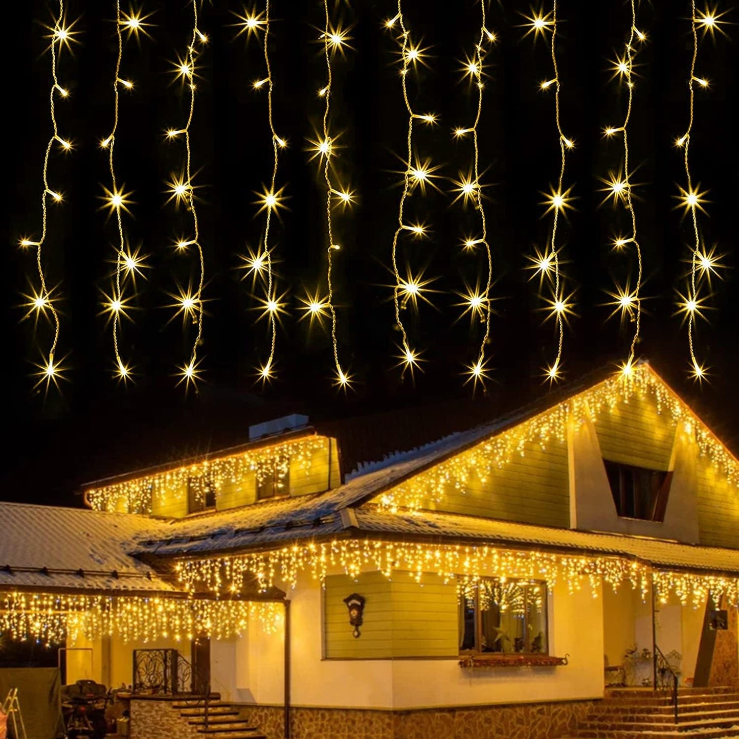 Transform Your Space with 400 LED Warm White Outdoor Curtain Lights - Perfect for Christmas, Parties, and More!
