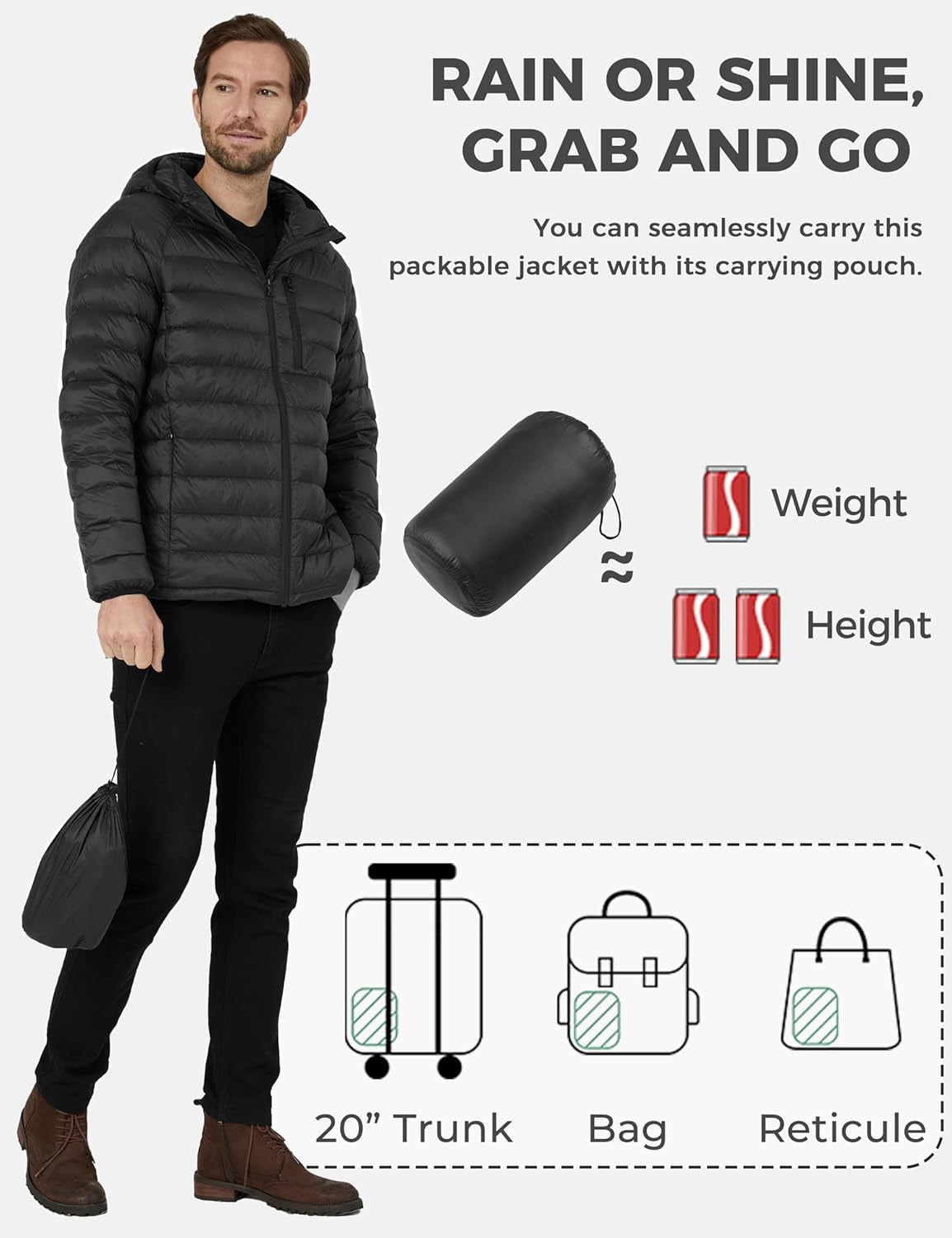 Men'S Packable down Jacket Lightweight Puffer Jacket Hooded Winter Jacket