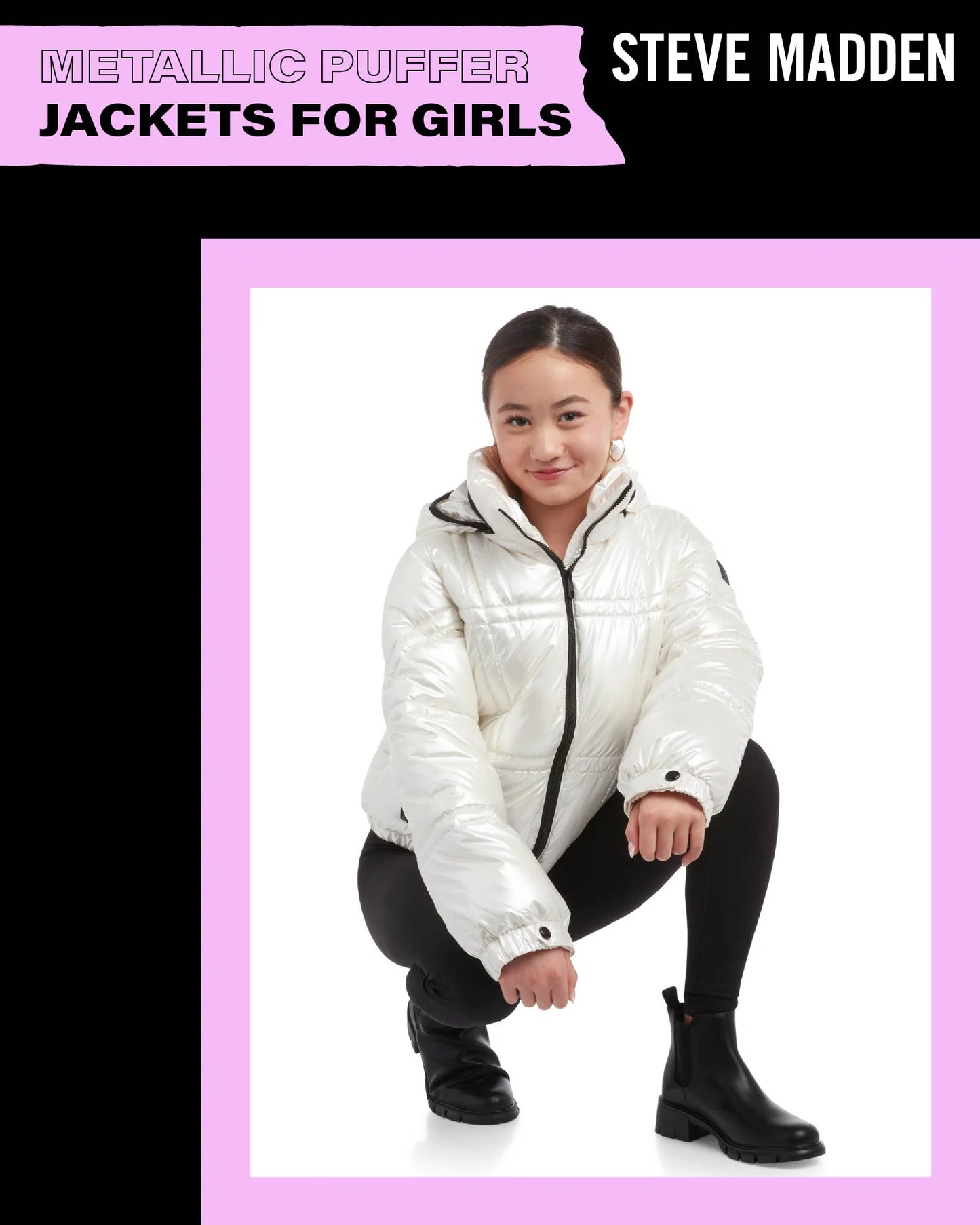 Girls' Jacket - Cute Zip up Girl'S Metallic Puffer Jacket - Cozy Heavyweight Outdoor Jackets (7-16)