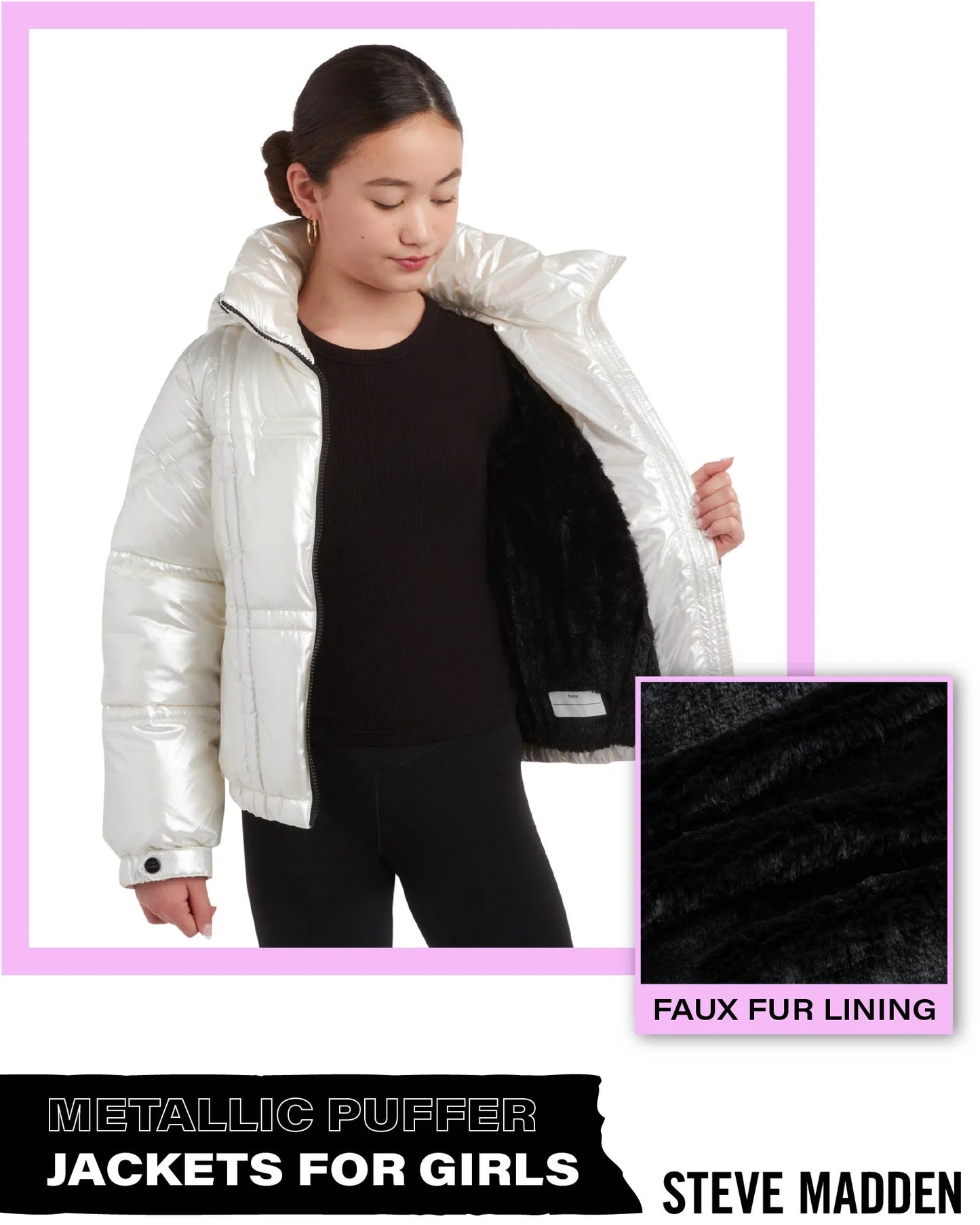Girls' Jacket - Cute Zip up Girl'S Metallic Puffer Jacket - Cozy Heavyweight Outdoor Jackets (7-16)
