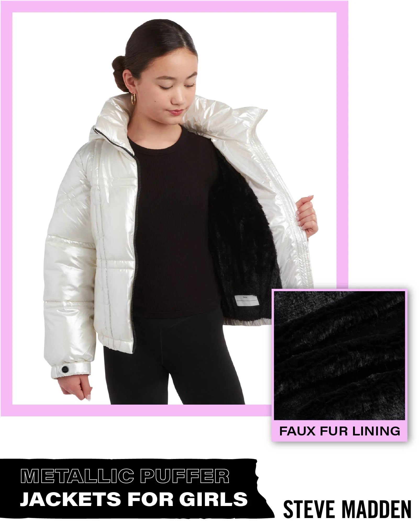 Girls' Jacket - Cute Zip up Girl'S Metallic Puffer Jacket - Cozy Heavyweight Outdoor Jackets (7-16)