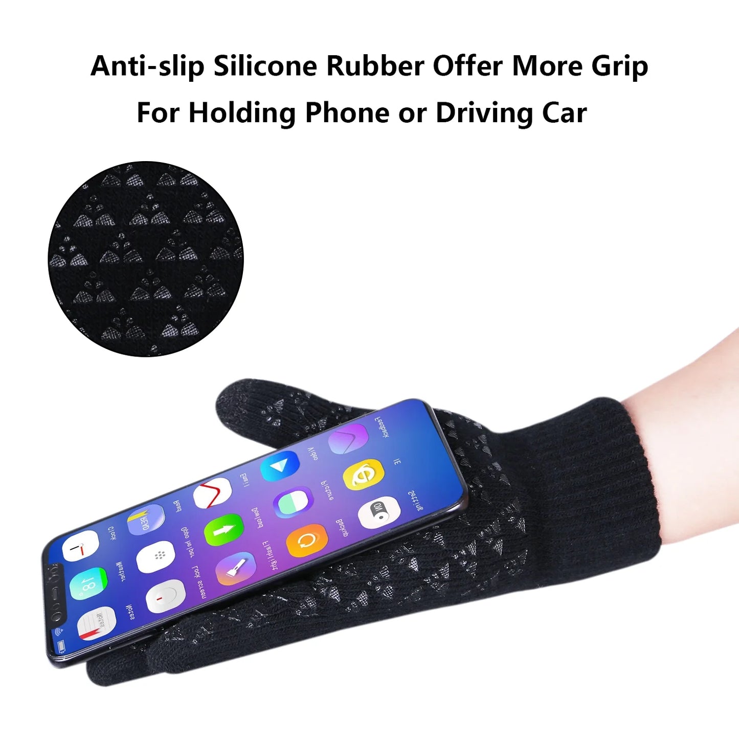 5 Pcs Winter Beanie Hat Scarf Touchscreen Gloves Set with Wool Socks for Men Women Black