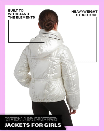 Girls' Jacket - Cute Zip up Girl'S Metallic Puffer Jacket - Cozy Heavyweight Outdoor Jackets (7-16)