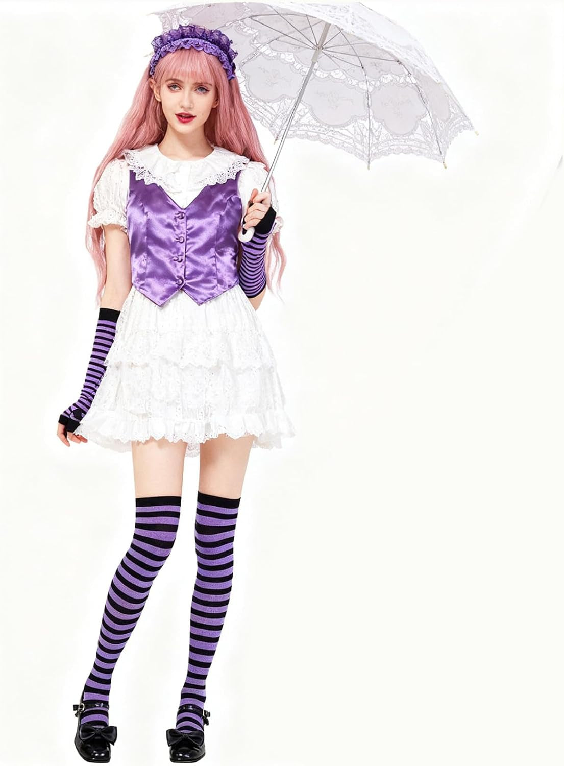 Vibrant Over Knee Rainbow Thigh High Socks and Arm Warmers Set – Perfect Cosplay Accessories for Girls