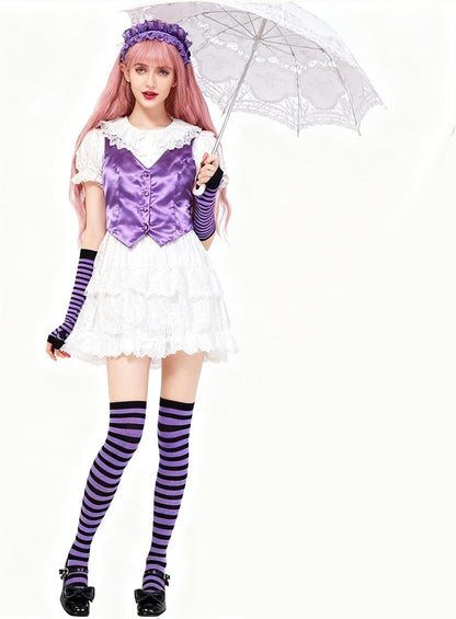 Vibrant Over Knee Rainbow Thigh High Socks and Arm Warmers Set – Perfect Cosplay Accessories for Girls