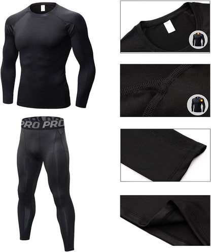 Elevate Your Workout with the Mens Winter Thermal Compression Set - Long Sleeve Top & Pants for Ultimate Comfort and Performance