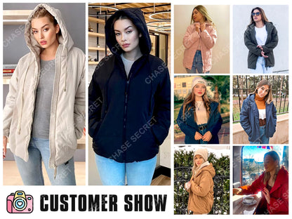 Puffer Jacket for Women Winter Warm Hooded Coat Full Zip up Cropped Jacket with Pockets Petite