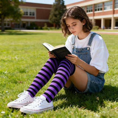 Vibrant Over Knee Rainbow Thigh High Socks and Arm Warmers Set – Perfect Cosplay Accessories for Girls