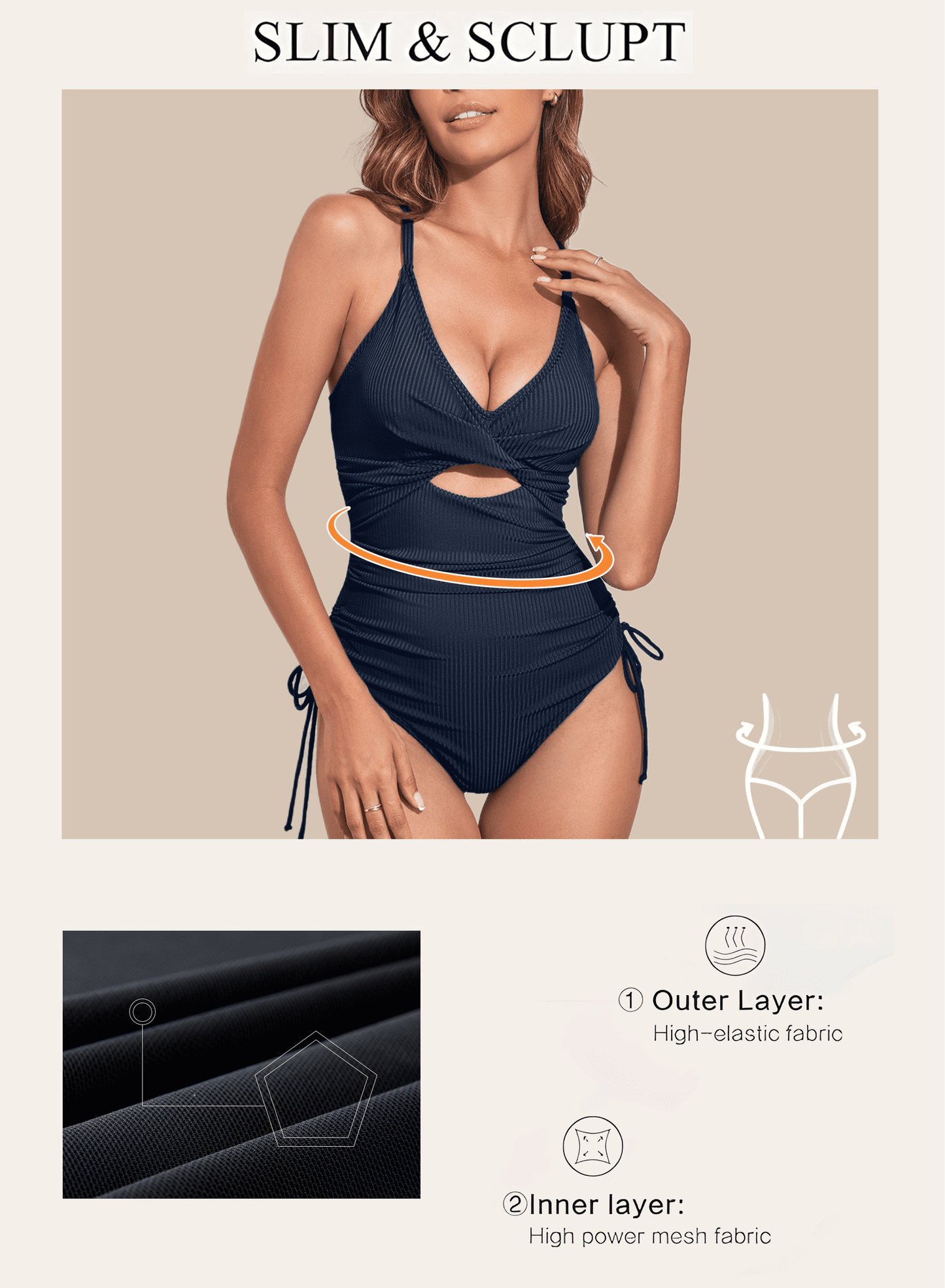 Women Ribbed Tummy Control High Cut One Piece Bathing Suit, Pink