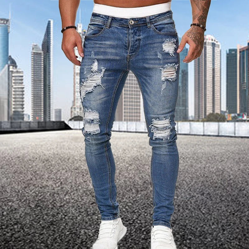 Fashion Street Style Ripped Skinny Jeans Men Vintage