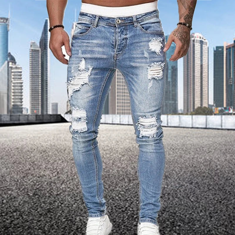 Fashion Street Style Ripped Skinny Jeans Men Vintage