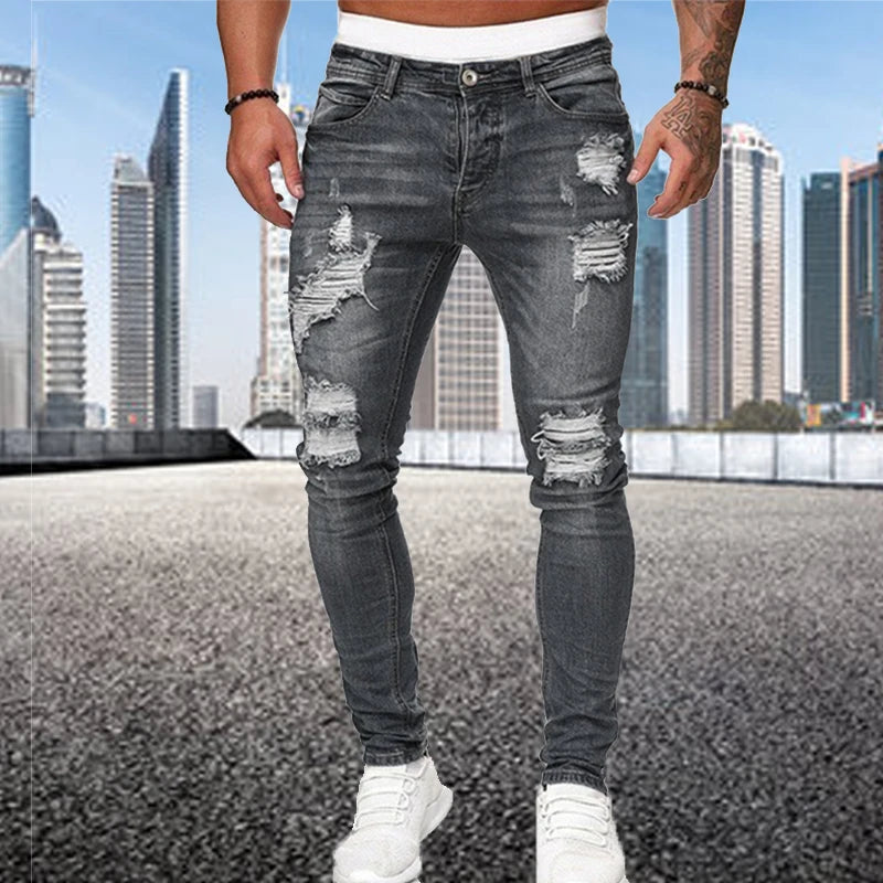 Fashion Street Style Ripped Skinny Jeans Men Vintage
