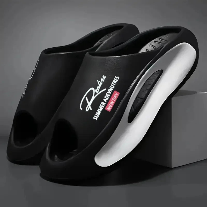 Lightweight EVA men's slide | Black and white cartoon design, exposed toes, comfortable all year