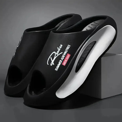 Lightweight EVA men's slide | Black and white cartoon design, exposed toes, comfortable all year