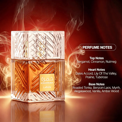 Lattafa Khamrah - Vanilla, Warm Spicy, Amber, Cinnamon - Eau de Parfum Long-Lasting Fragrance for Unisex, 3.4oz