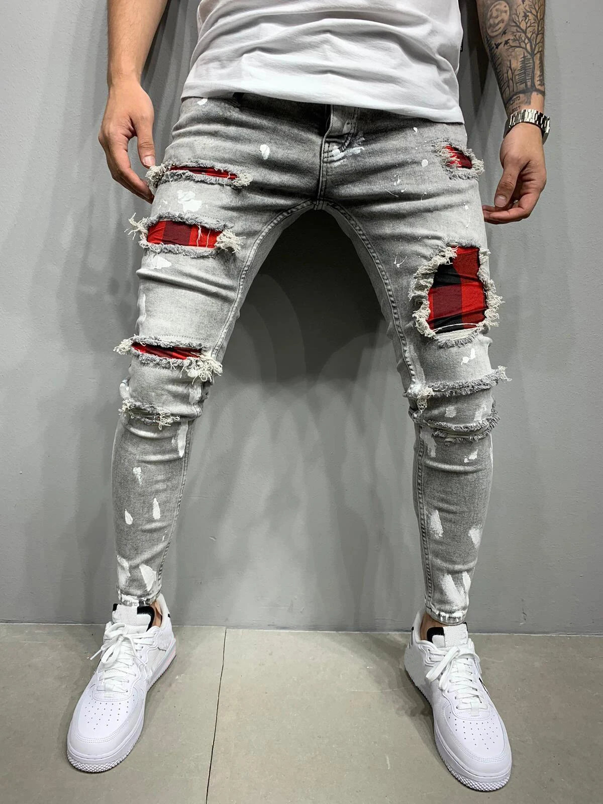 Fashion Street Style Ripped Skinny Jeans Men Vintage