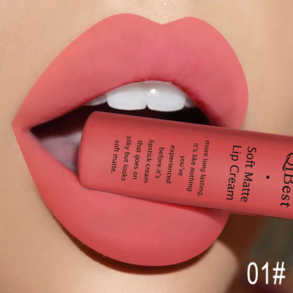 QIBEST Velvet Matte Nude Liquid Lipstick Makeup Sexy Red Lipgloss Waterproof