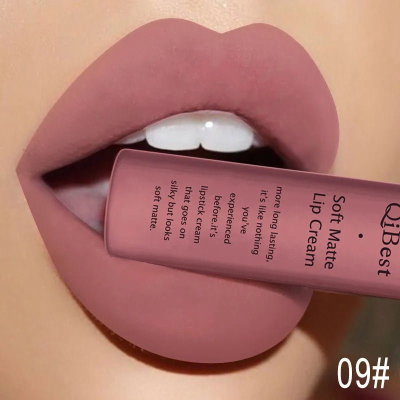 QIBEST Velvet Matte Nude Liquid Lipstick Makeup Sexy Red Lipgloss Waterproof