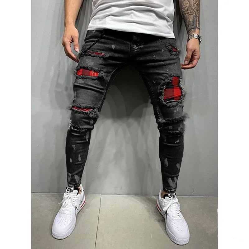 Fashion Street Style Ripped Skinny Jeans Men Vintage