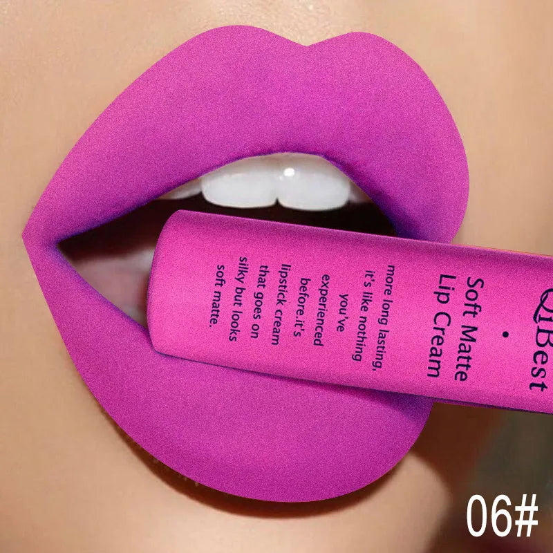 QIBEST Velvet Matte Nude Liquid Lipstick Makeup Sexy Red Lipgloss Waterproof