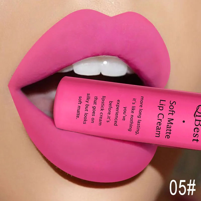 QIBEST Velvet Matte Nude Liquid Lipstick Makeup Sexy Red Lipgloss Waterproof