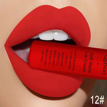 QIBEST Velvet Matte Nude Liquid Lipstick Makeup Sexy Red Lipgloss Waterproof