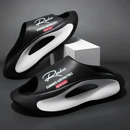 Lightweight EVA men's slide | Black and white cartoon design, exposed toes, comfortable all year