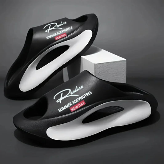 Lightweight EVA men's slide | Black and white cartoon design, exposed toes, comfortable all year