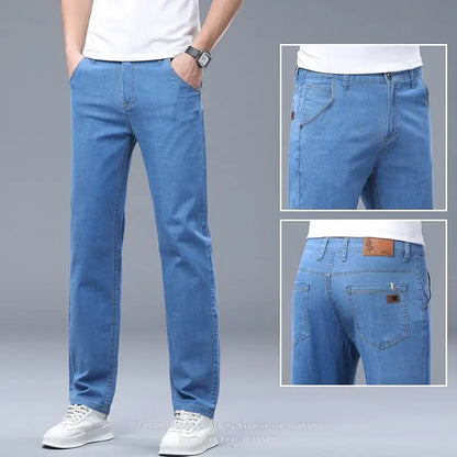Summer Thin Men's Elastic Cotton Jeans Fashion Business