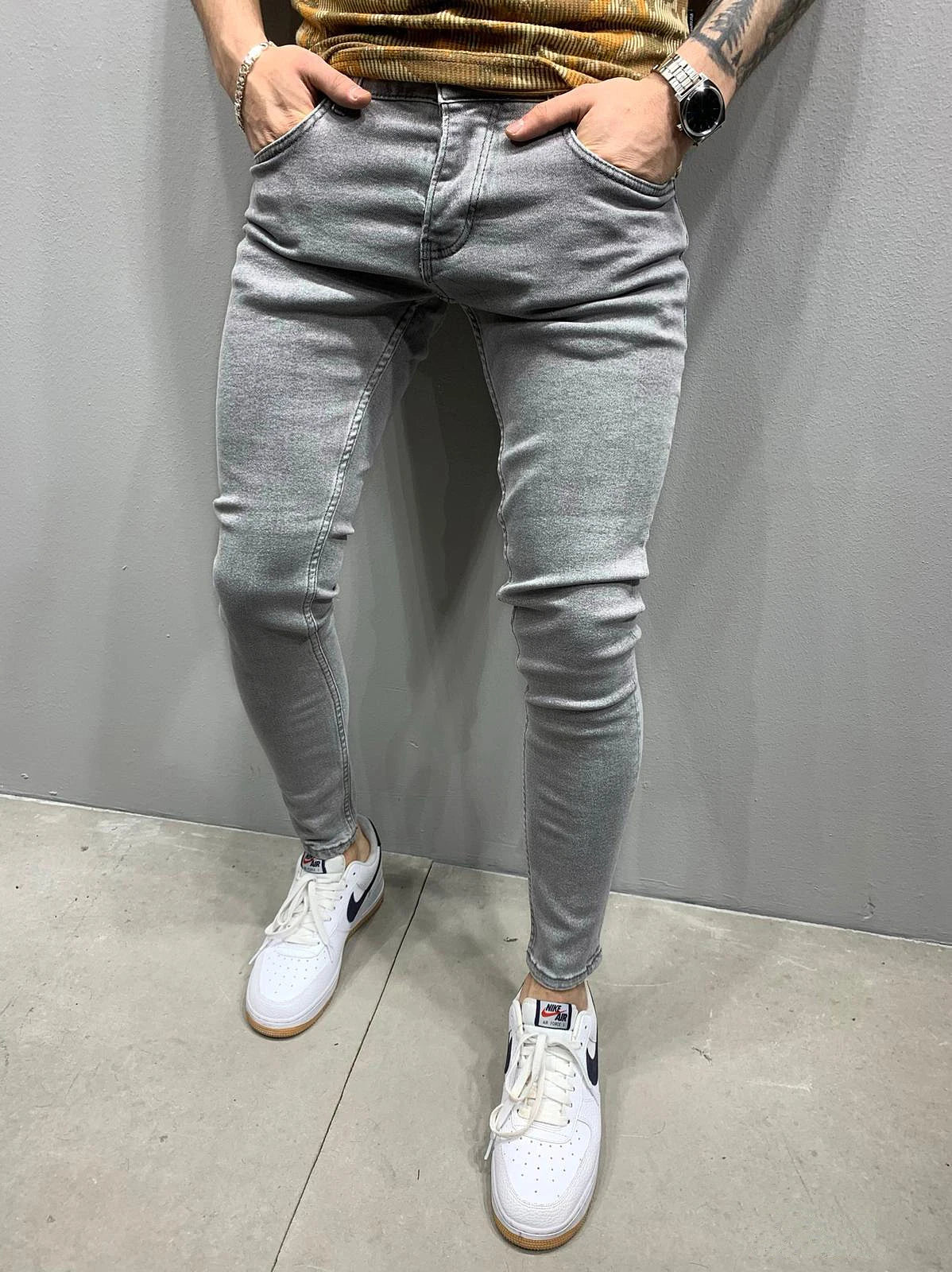 Fashion Street Style Ripped Skinny Jeans Men Vintage