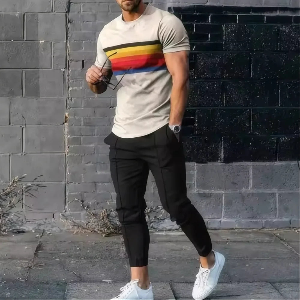 New men's  jogging set 3D printed Qeen summer hot selling retro casual short sleeved T-shirt+pants 2-piece