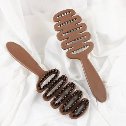 Boar Bristle Hair Comb Hollow Detangling Hair Brush Women Scalp Massage Brush Curly