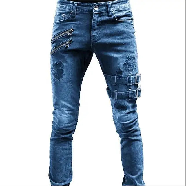 Fashion Street Style Ripped Skinny Jeans Men Vintage