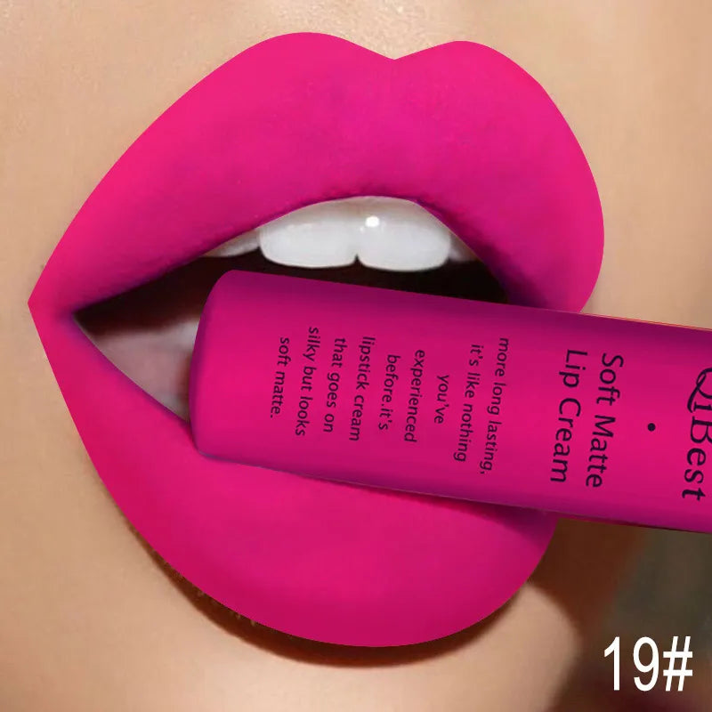 QIBEST Velvet Matte Nude Liquid Lipstick Makeup Sexy Red Lipgloss Waterproof
