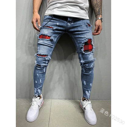 Fashion Street Style Ripped Skinny Jeans Men Vintage