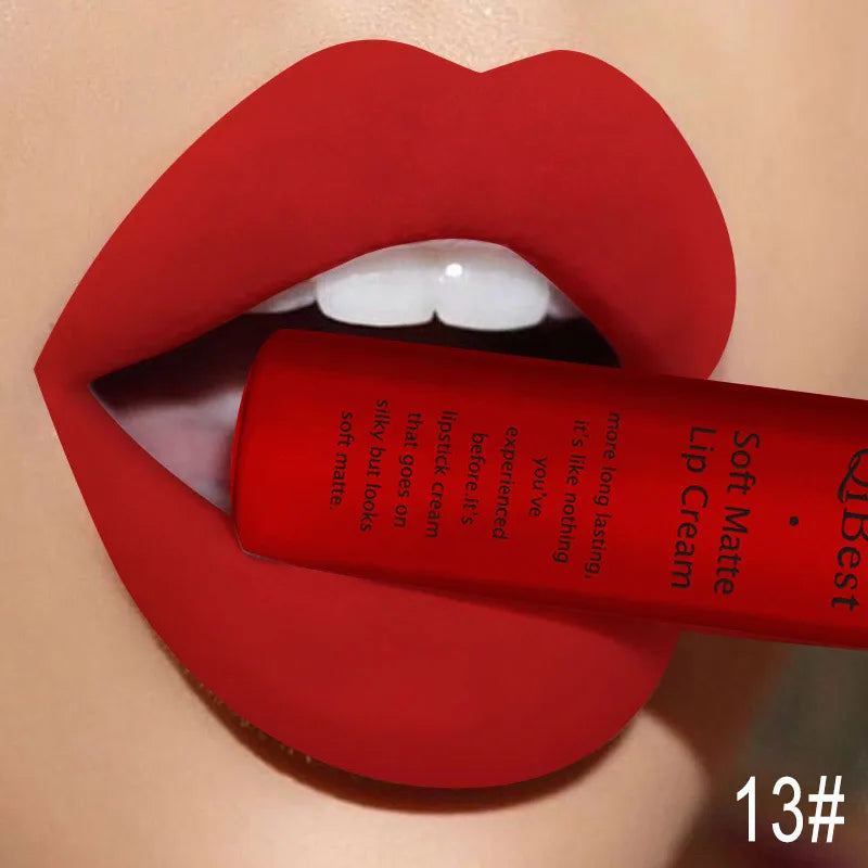 QIBEST Velvet Matte Nude Liquid Lipstick Makeup Sexy Red Lipgloss Waterproof