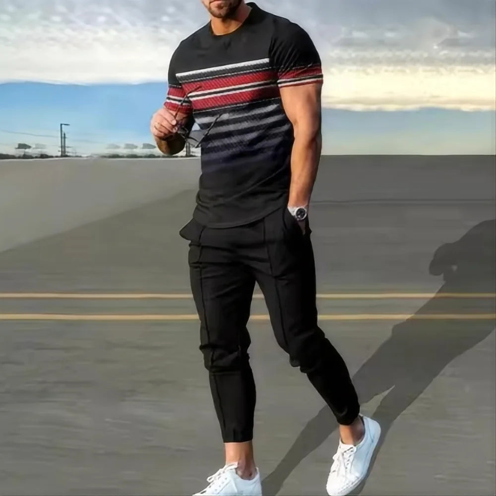 New men's  jogging set 3D printed Qeen summer hot selling retro casual short sleeved T-shirt+pants 2-piece