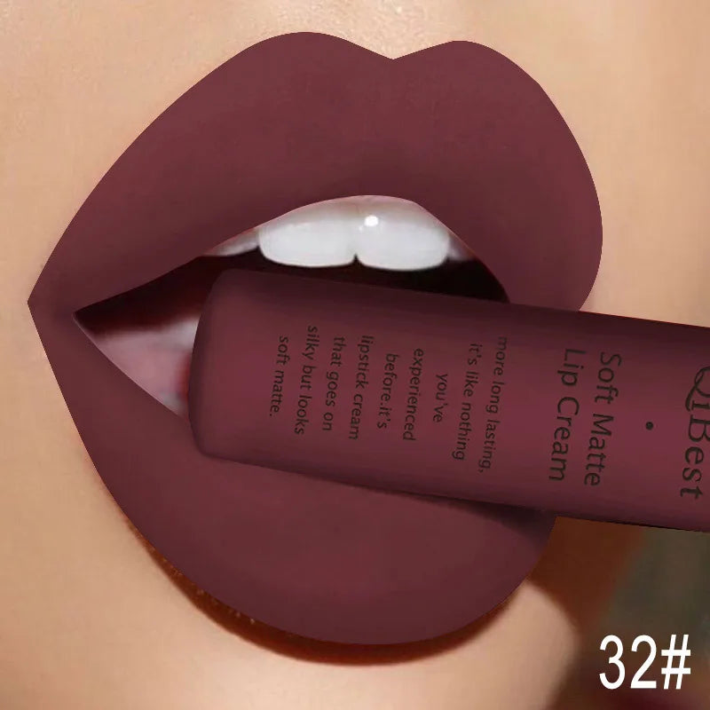 QIBEST Velvet Matte Nude Liquid Lipstick Makeup Sexy Red Lipgloss Waterproof