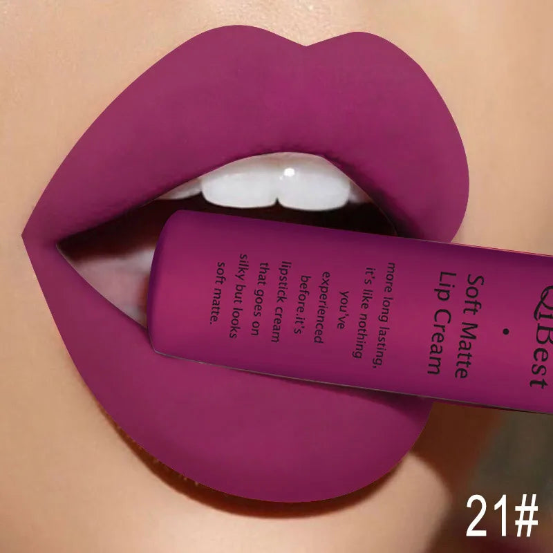 QIBEST Velvet Matte Nude Liquid Lipstick Makeup Sexy Red Lipgloss Waterproof