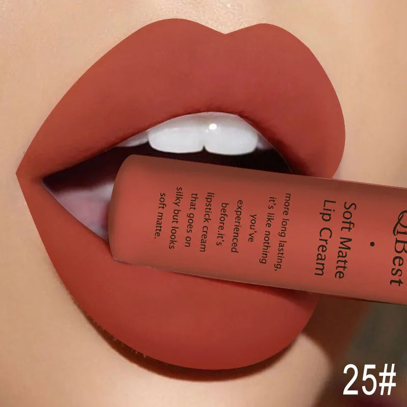 QIBEST Velvet Matte Nude Liquid Lipstick Makeup Sexy Red Lipgloss Waterproof